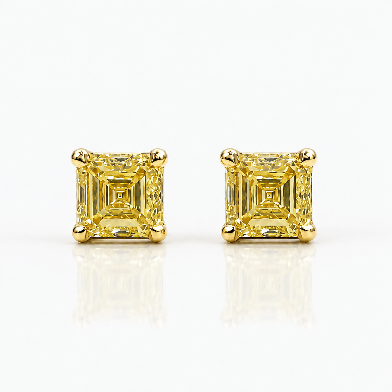 1.49 Carat Total Fancy Yellow Asscher Diamond Stud Earrings