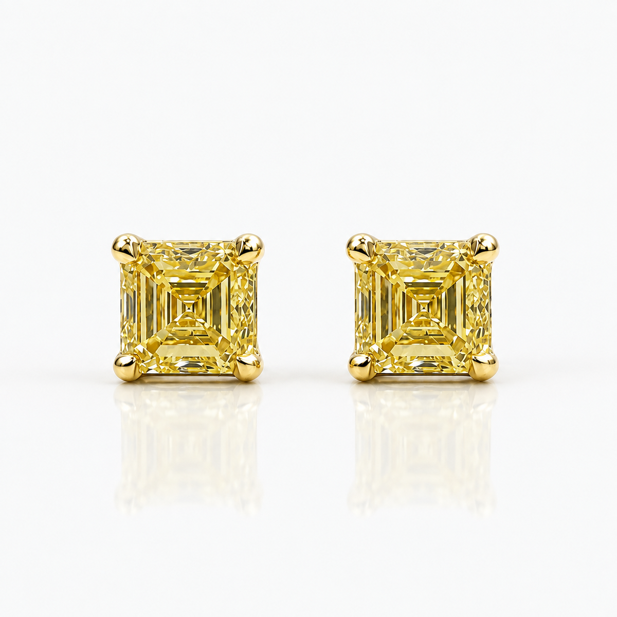 1.49 Carat Total Fancy Yellow Asscher Diamond Stud Earrings