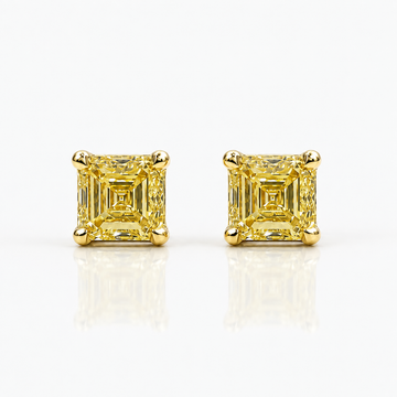 1.49 Carat Total Fancy Yellow Asscher Diamond Stud Earrings