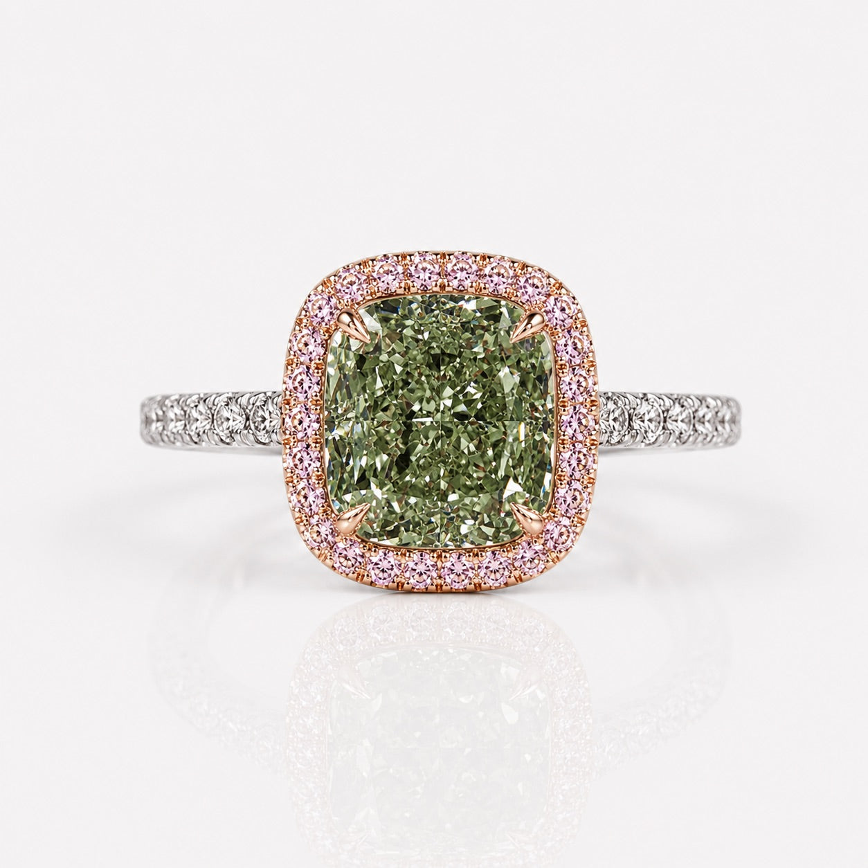 3ct GIA Green Cushion Diamond Halo Engagement Ring