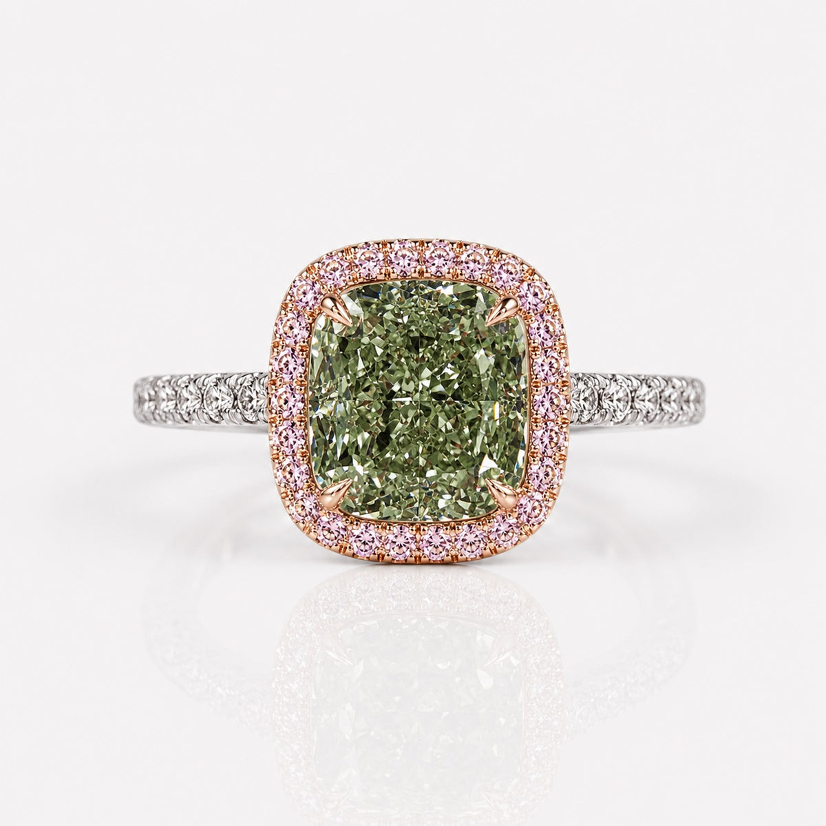 3ct GIA Green Cushion Diamond Halo Engagement Ring