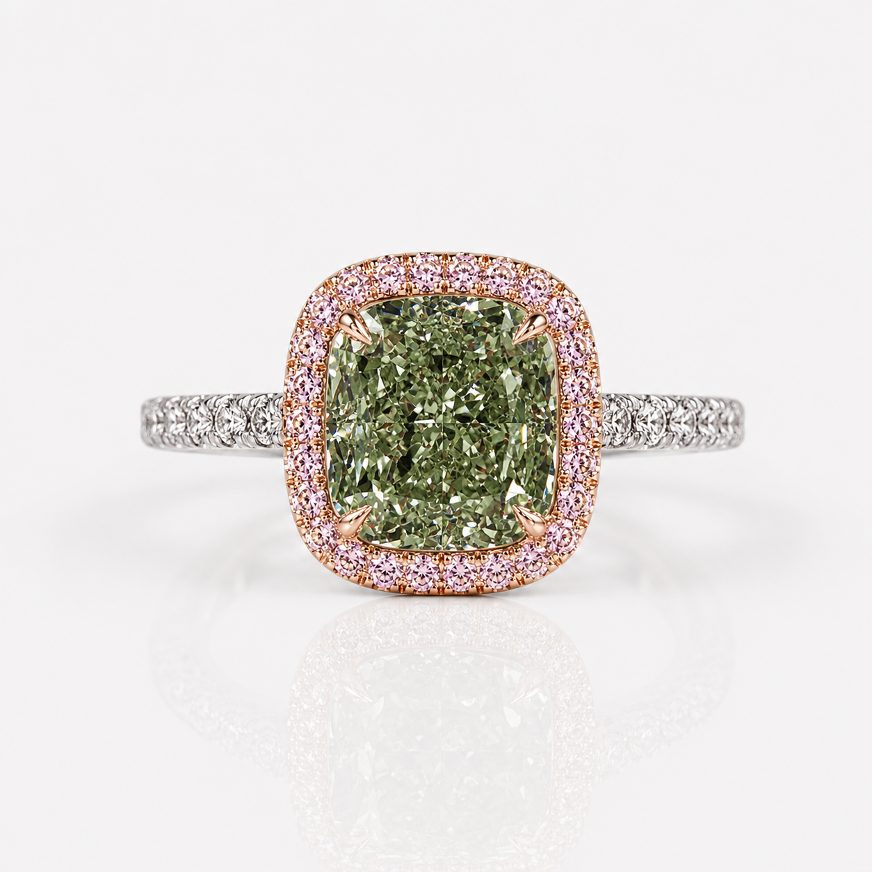3 Carat Green Cushion Diamond Halo Engagement Ring
