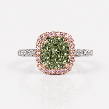 3 Carat Green Cushion Diamond Halo Engagement Ring