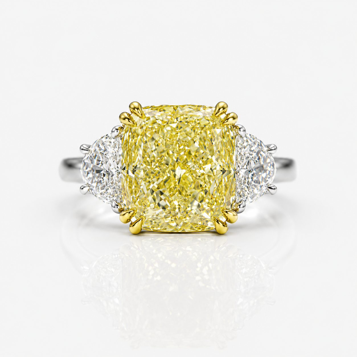 Rare Colors by Namdar 7ct Yellow Cushion diamond three stone engagement ring, New York City