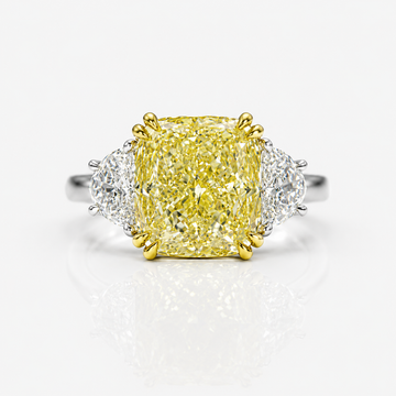 7ct GIA Fancy Yellow Cushion Diamond Three Stone Engagement Ring