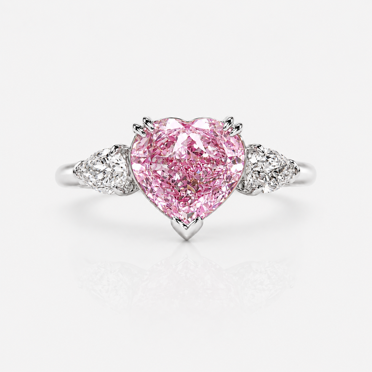 3ct GIA Purplish Pink Heart Diamond Three Stone Engagement Ring