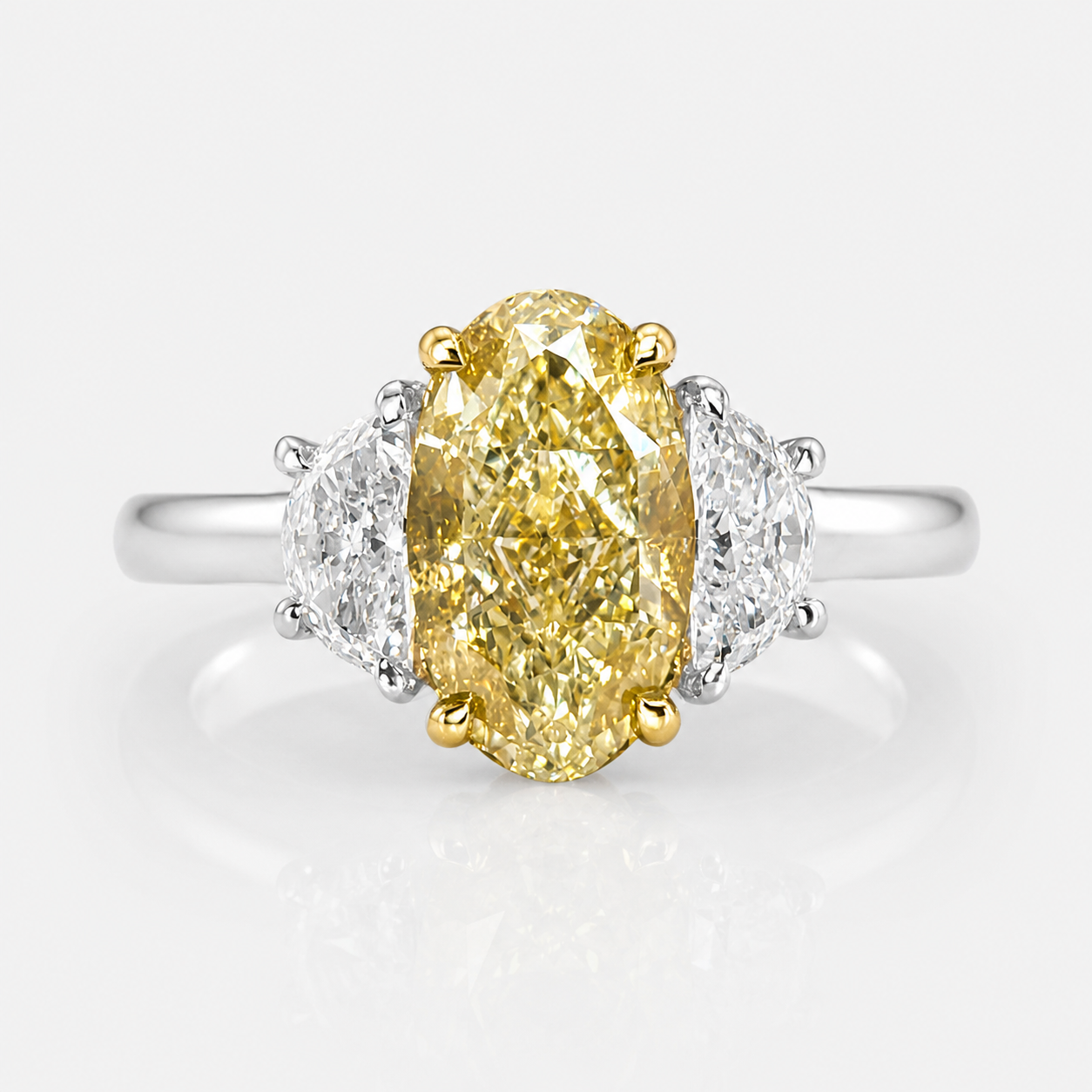 2.02ct GIA Light Yellow Oval Diamond Three Stone Engagement Ring