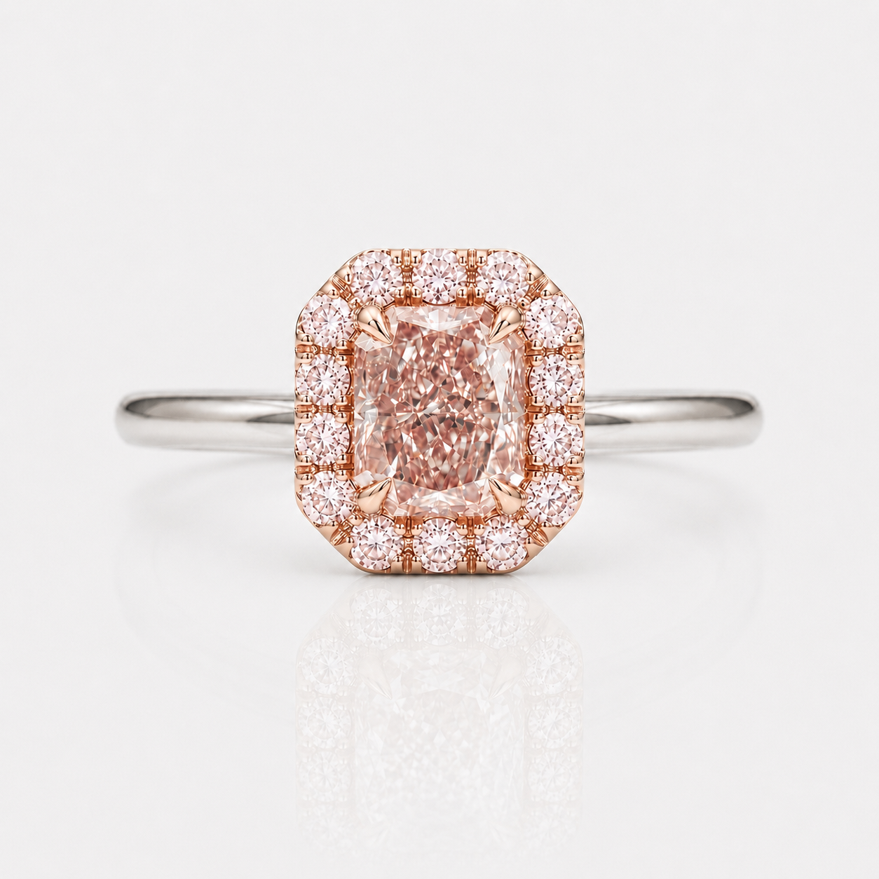 1ct Fancy Brownish Pink Radiant Diamond Halo Engagement Ring