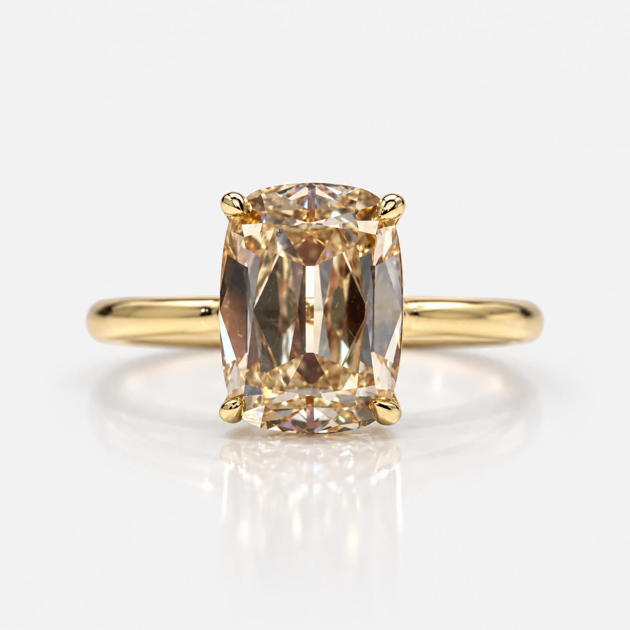 3.01ct Champagne Old Mine Cushion Diamond Solitaire Engagement Ring