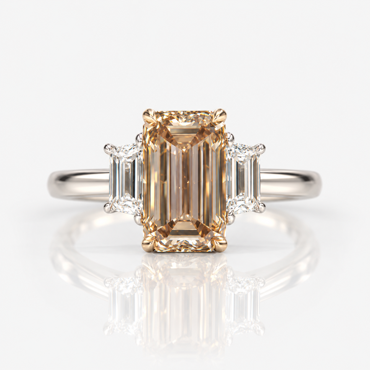 3ct GIA Light Champagne Emerald Diamond Three Stone Engagement Ring