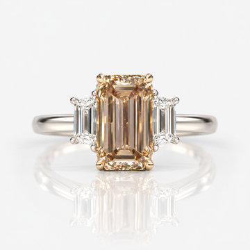 3ct GIA Light Champagne Emerald Diamond Three Stone Engagement Ring
