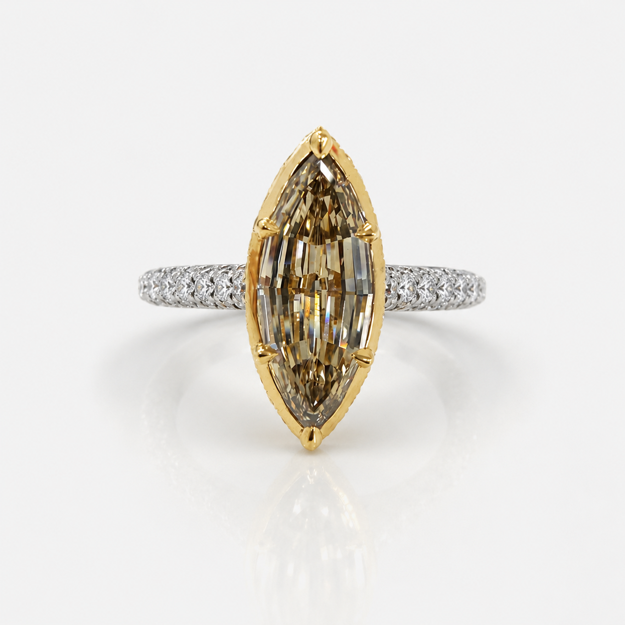 2ct Georgian Bezel Champagne Marquise Diamond Solitaire Engagement Ring