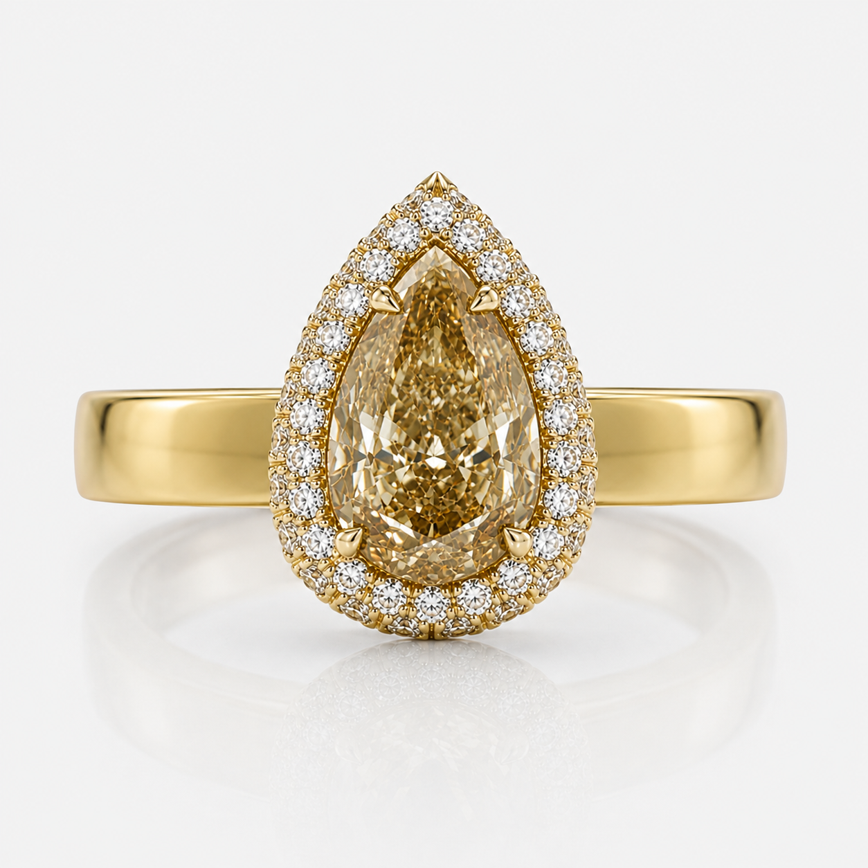 2.5ct GIA Champagne Pear Diamond Cloud Halo Engagement Ring