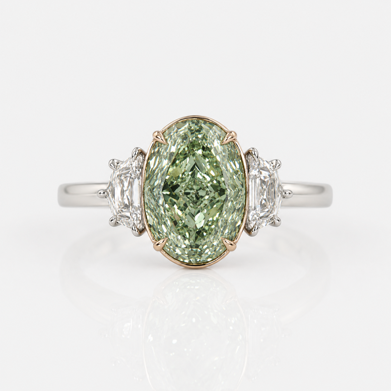 5ct Green Oval Diamond Three Stone Engagement Ring