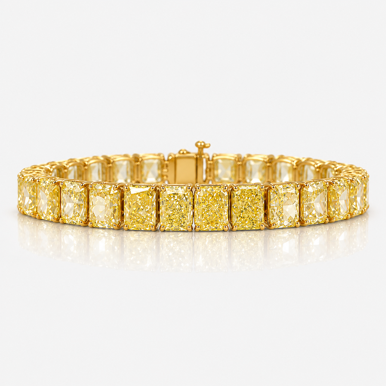 35ct GIA Fancy Yellow Elongated Radiant Diamond Tennis Bracelet