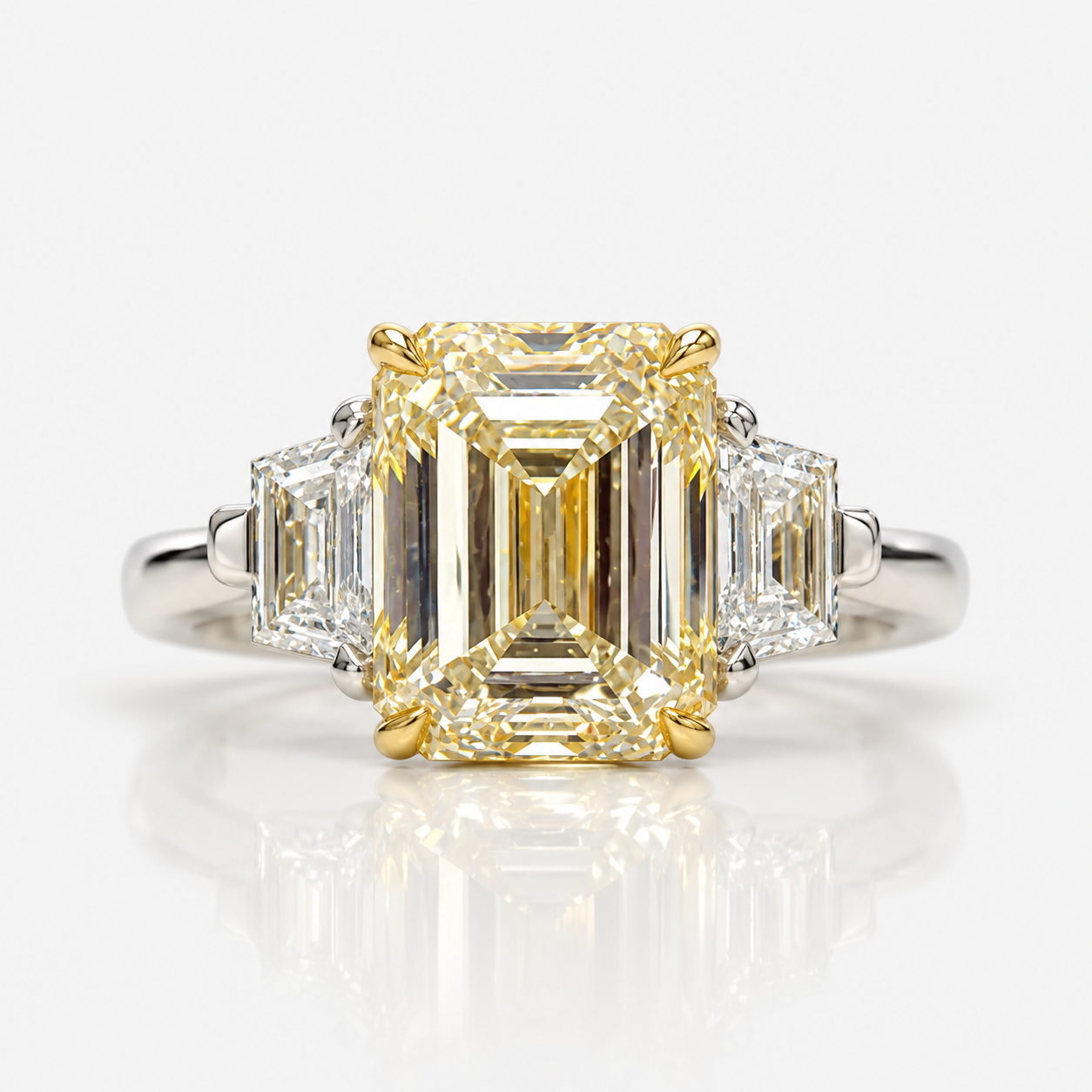 4ct GIA Light Yellow Emerald Diamond Three Stone Engagement Ring