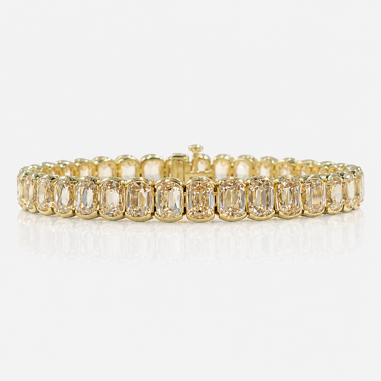 27 Carat Old Mine Cushion Champagne Diamond Half Bezel Tennis Bracelet