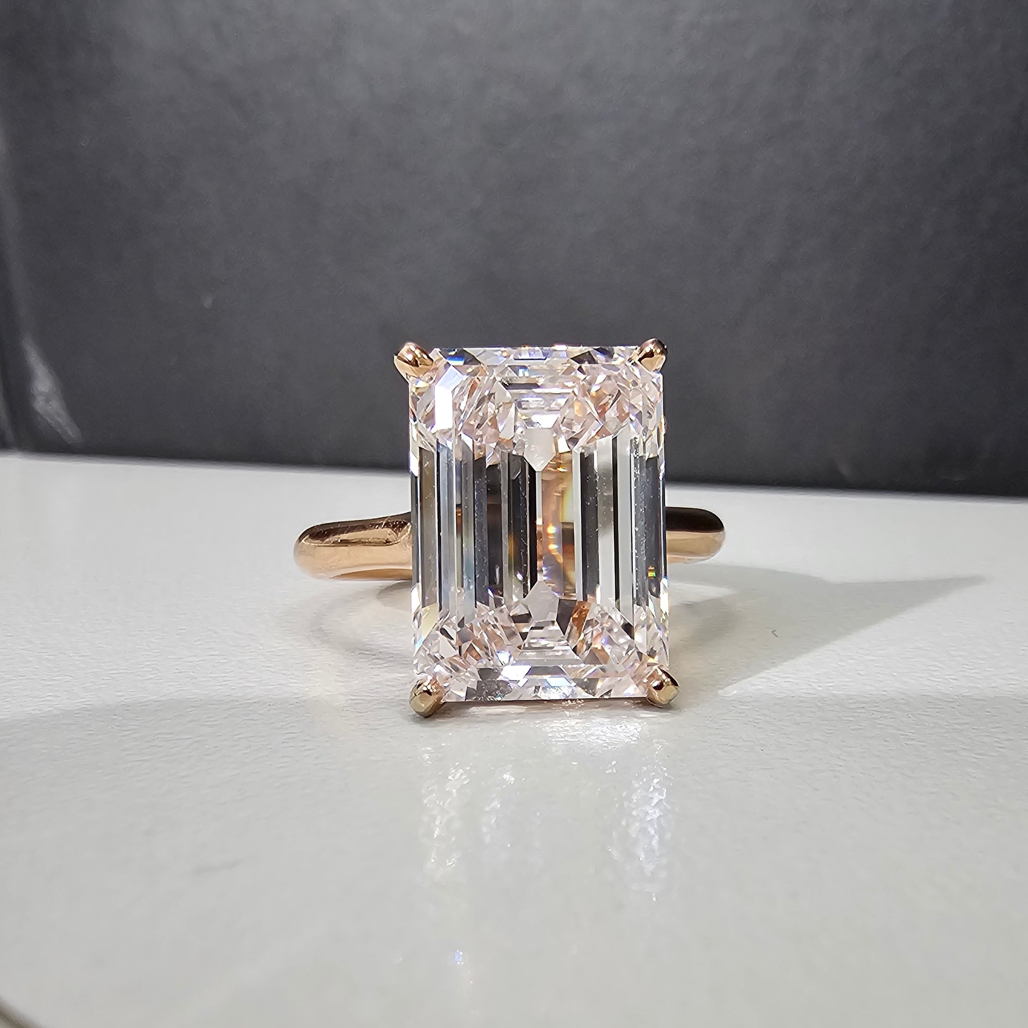 6.02 Carat Emerald Cut Diamond Ring GIA Certified Diamond Very Light Pink Internally Flawless Clarity Type IIa Diamond, meaning the diamond is totally devoid of impurities. See the certification enclosed. This is extremely rare and highly sought after by collectors  Handcrafted in 18k Rose Gold in NYC.