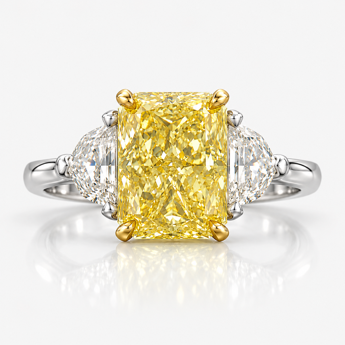 3ct GIA Fancy Yellow Elongated Radiant Diamond Three Stone Engagement Ring