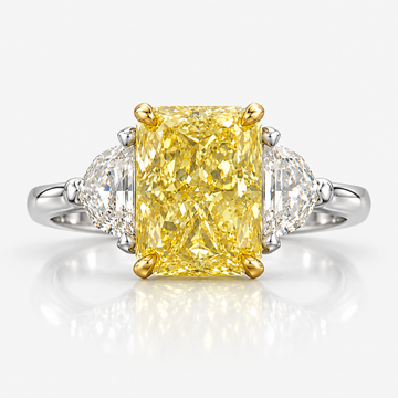 3ct GIA Fancy Yellow Elongated Radiant Diamond Three Stone Engagement Ring