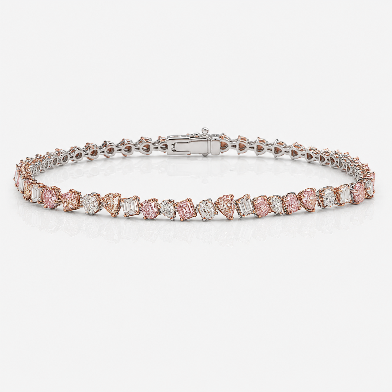Pink and Colorless Mixed Shape Diamond Bracelet