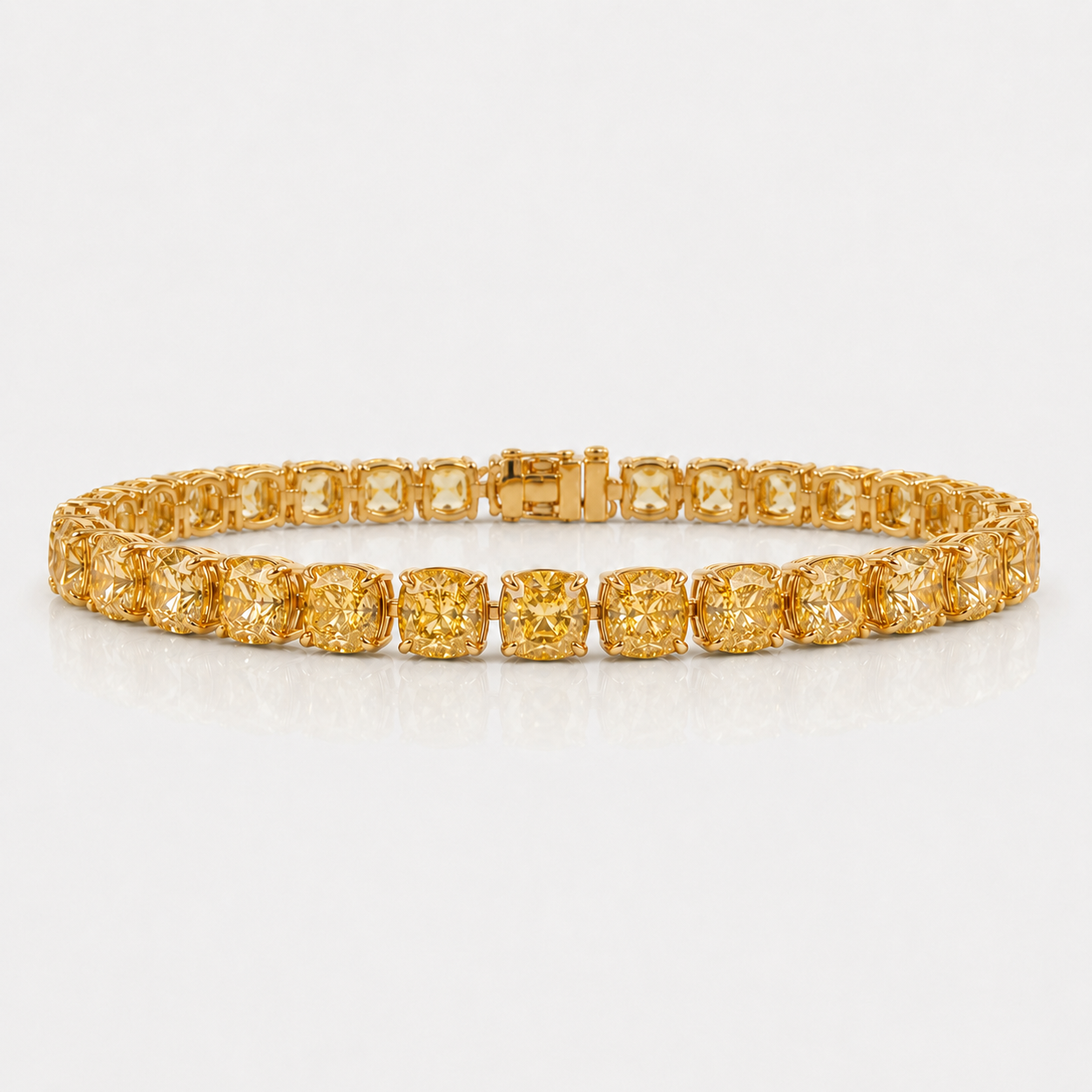 Natural 37.34ct Fancy Light Yellow Cushion diamond tennis bracelet — Rare Colors by Namdar NYC