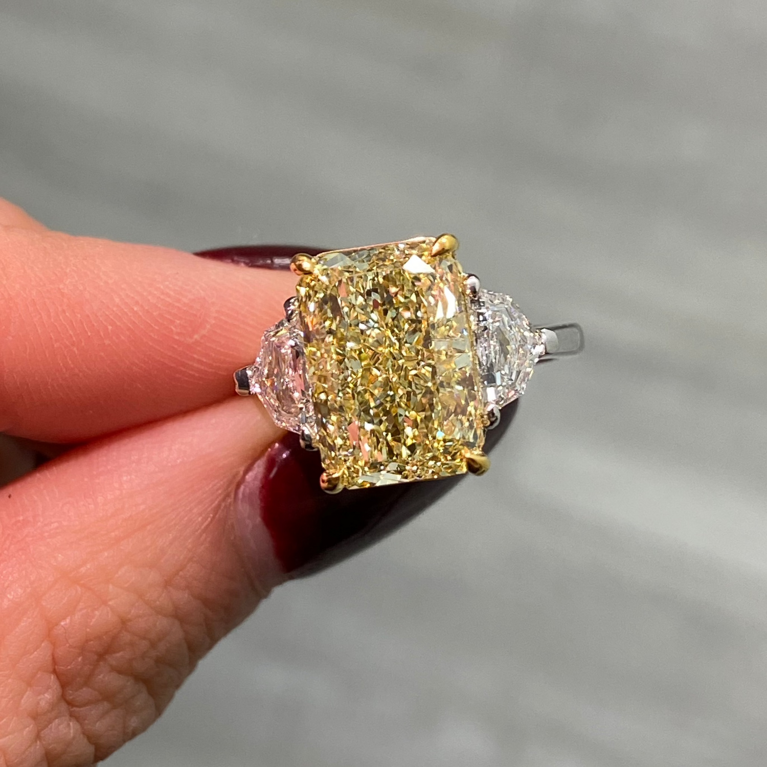 GIA Fancy Light Yellow Radiant diamond engagement ring at Rare Colors by Namdar, 5th Avenue New York