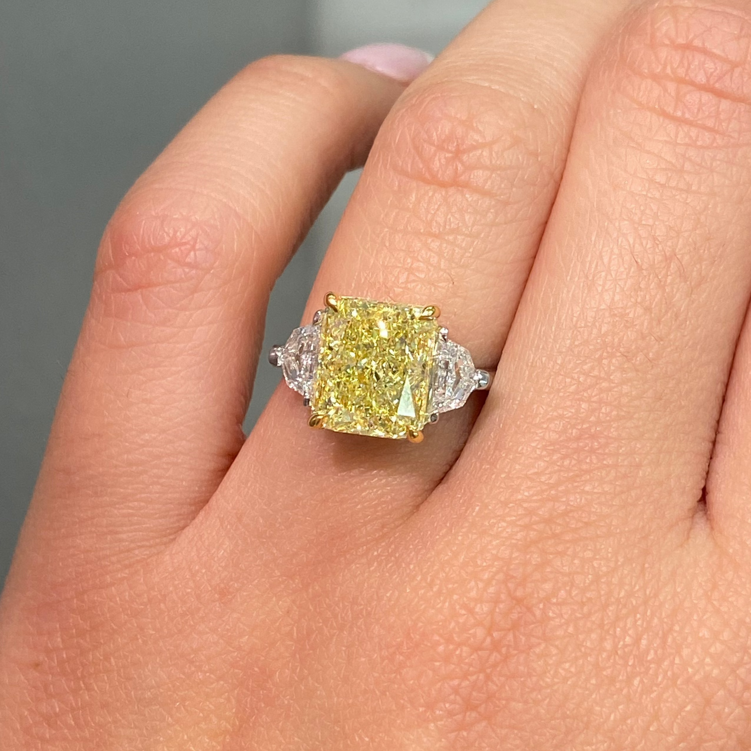 Rare Colors by Namdar 5ct Fancy Yellow Elongated Radiant diamond engagement ring, New York City