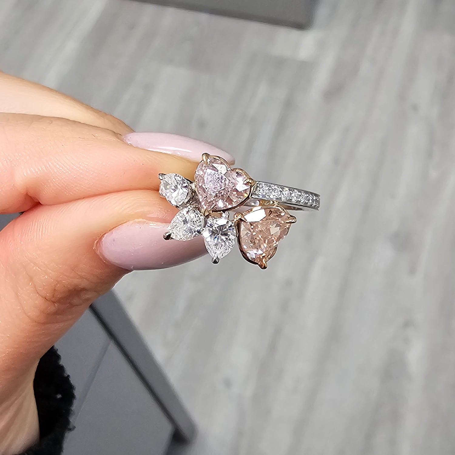 Fancy brown-pink heart-shaped diamond ring featuring a GIA-certified natural 3-carat gem.