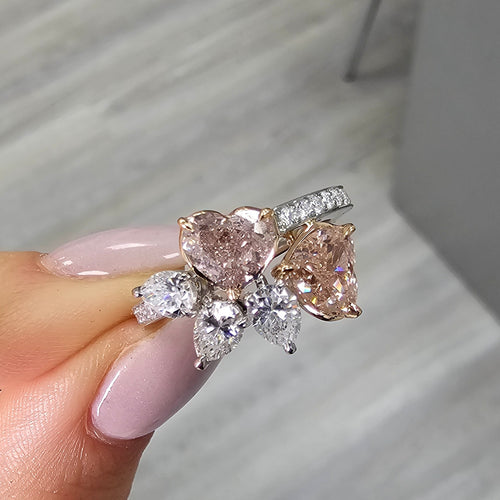 Fancy brown-pink heart-shaped diamond ring featuring a GIA-certified natural 3-carat gem.