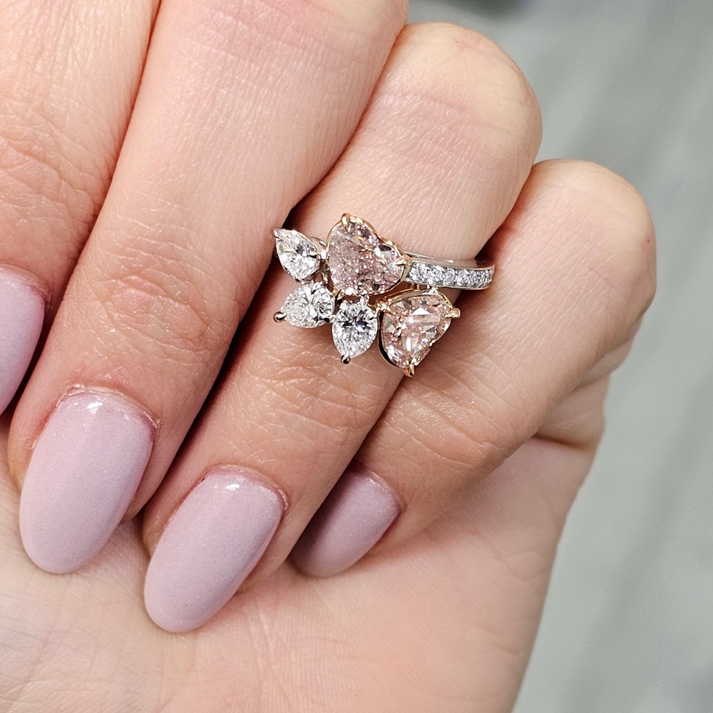 Fancy brown-pink heart-shaped diamond ring featuring a GIA-certified natural 3-carat gem.