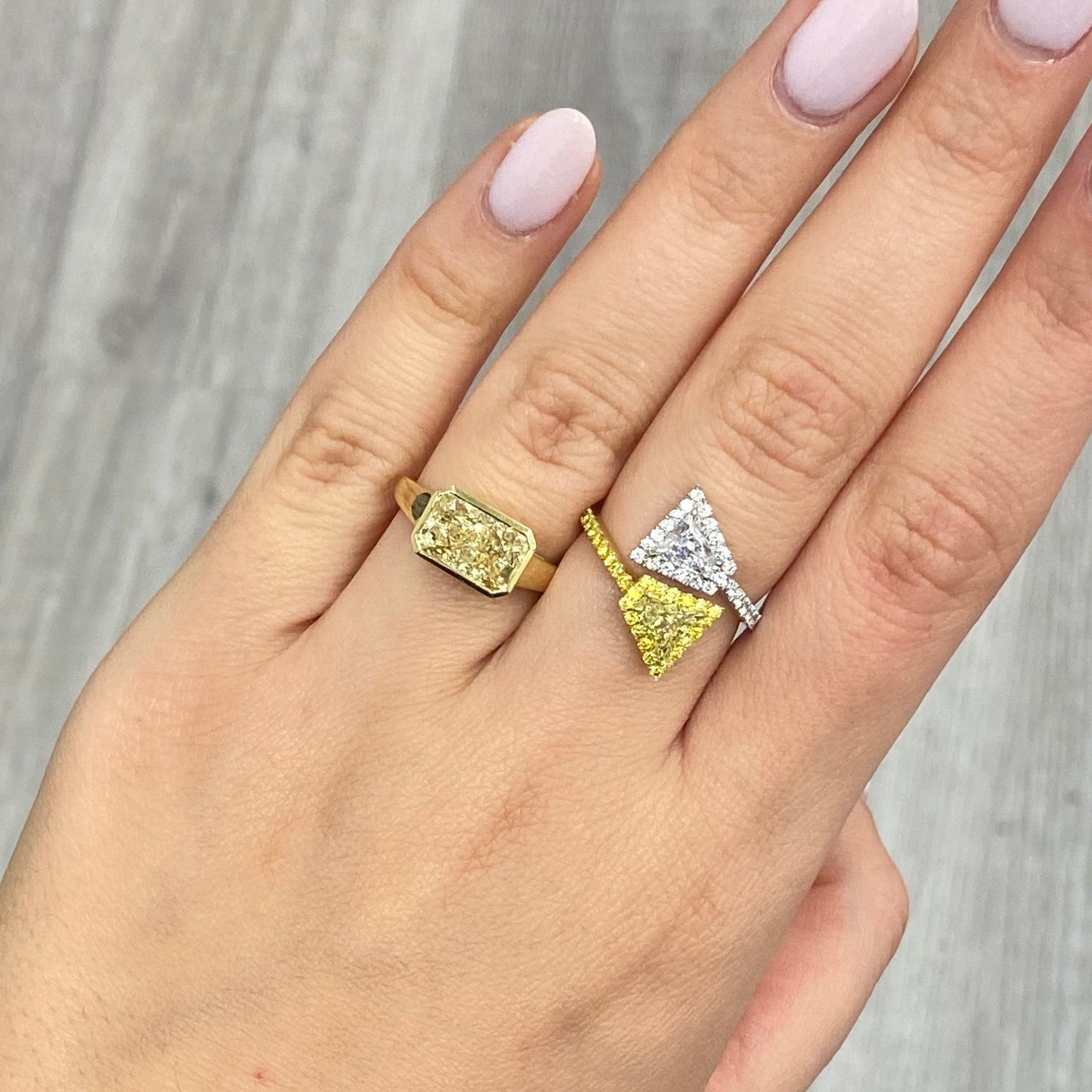 1.20ct Yellow Trillion diamond ring at Rare Colors by Namdar, 5th Avenue New York