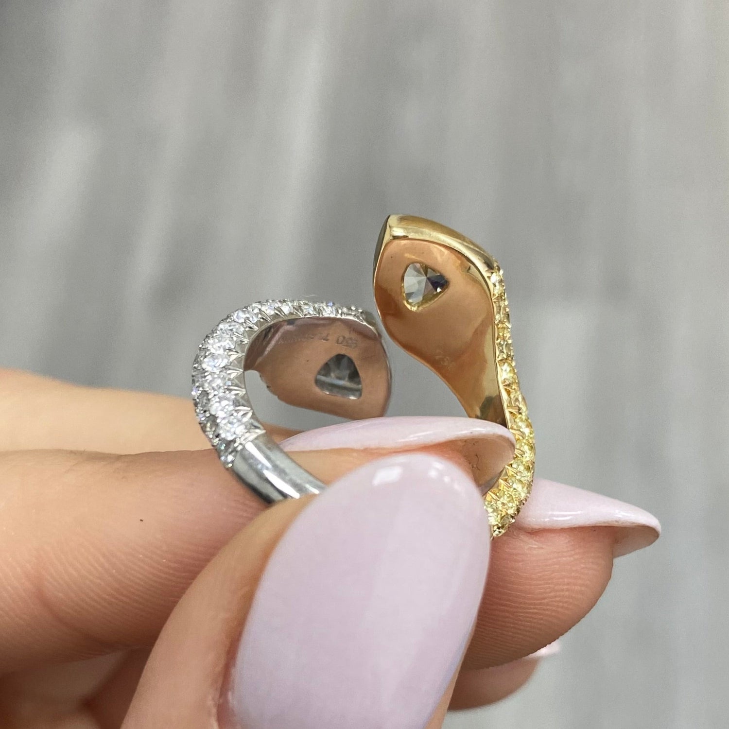 Unique two stone diamond ring with yellow and white diamonds. Perfect statement ring. Diamond Ring.