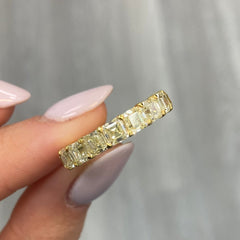 asscher cut diamonds. yellow asscher cut diamonds. Diamond eternity ring. Diamond wedding band,