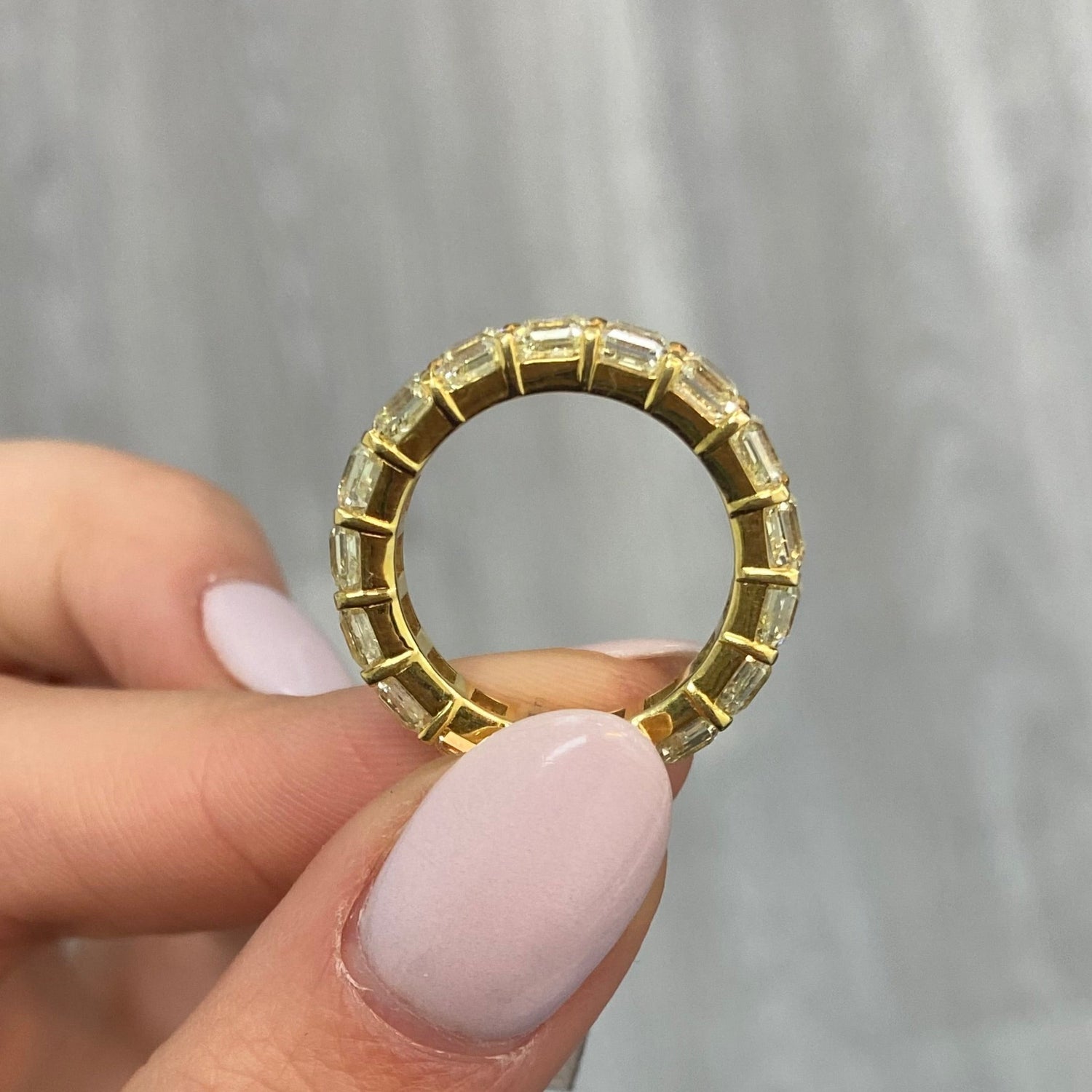 asscher cut diamonds. yellow asscher cut diamonds. Diamond eternity ring. Diamond wedding band,