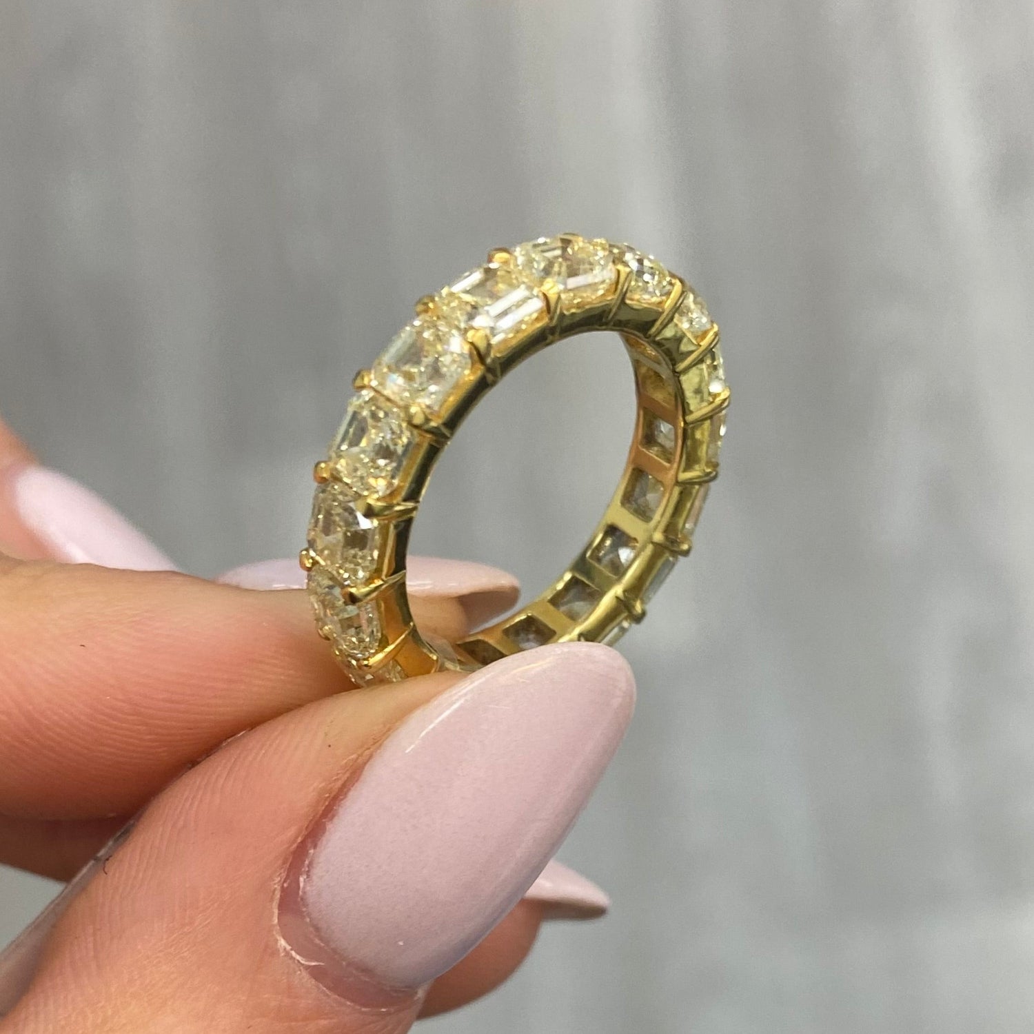 asscher cut diamonds. yellow asscher cut diamonds. Diamond eternity ring. Diamond wedding band,