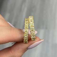 Fancy yellow diamond asscher cut eternity band.asscher cut diamonds. yellow asscher cut diamonds. Diamond eternity ring. Diamond wedding band. Yellow diamond jewelry.