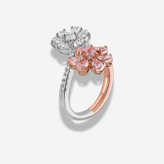 Pink and White Diamond Floral Toi et Moi Ring side view