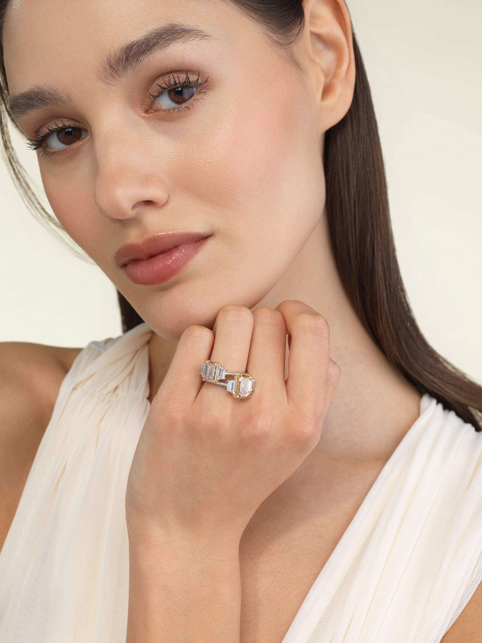 3.01ct Champagne Emerald Diamond Engagement Ring