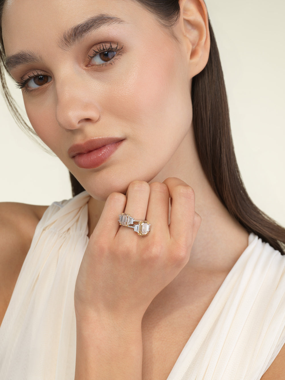 3.01ct Champagne Emerald Diamond Engagement Ring