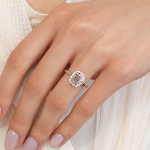 2 Carat Pink Cushion Diamond Halo Engagement Ring