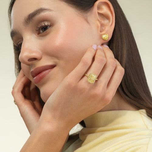 5ct Light Yellow Elongated Radiant Golden Halo Diamond Engagement Ring