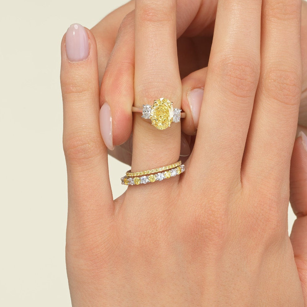Round Yellow and White Diamond Band