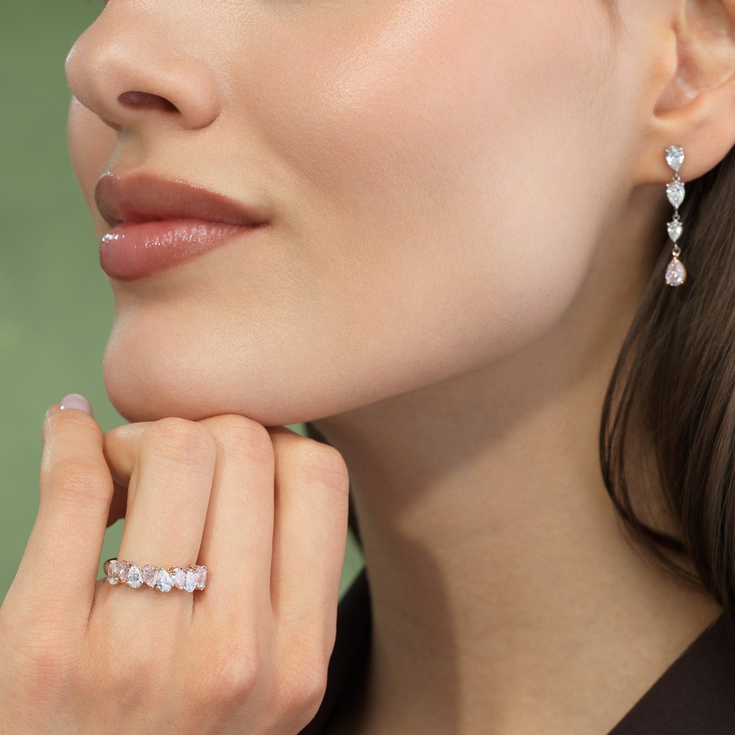 Pink Pear diamond half eternity band, handcrafted by Rare Colors by Namdar