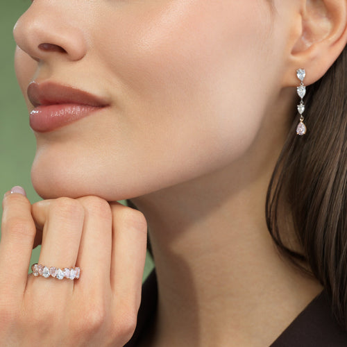 Pink and Colorless Pear Diamond Drop Earrings