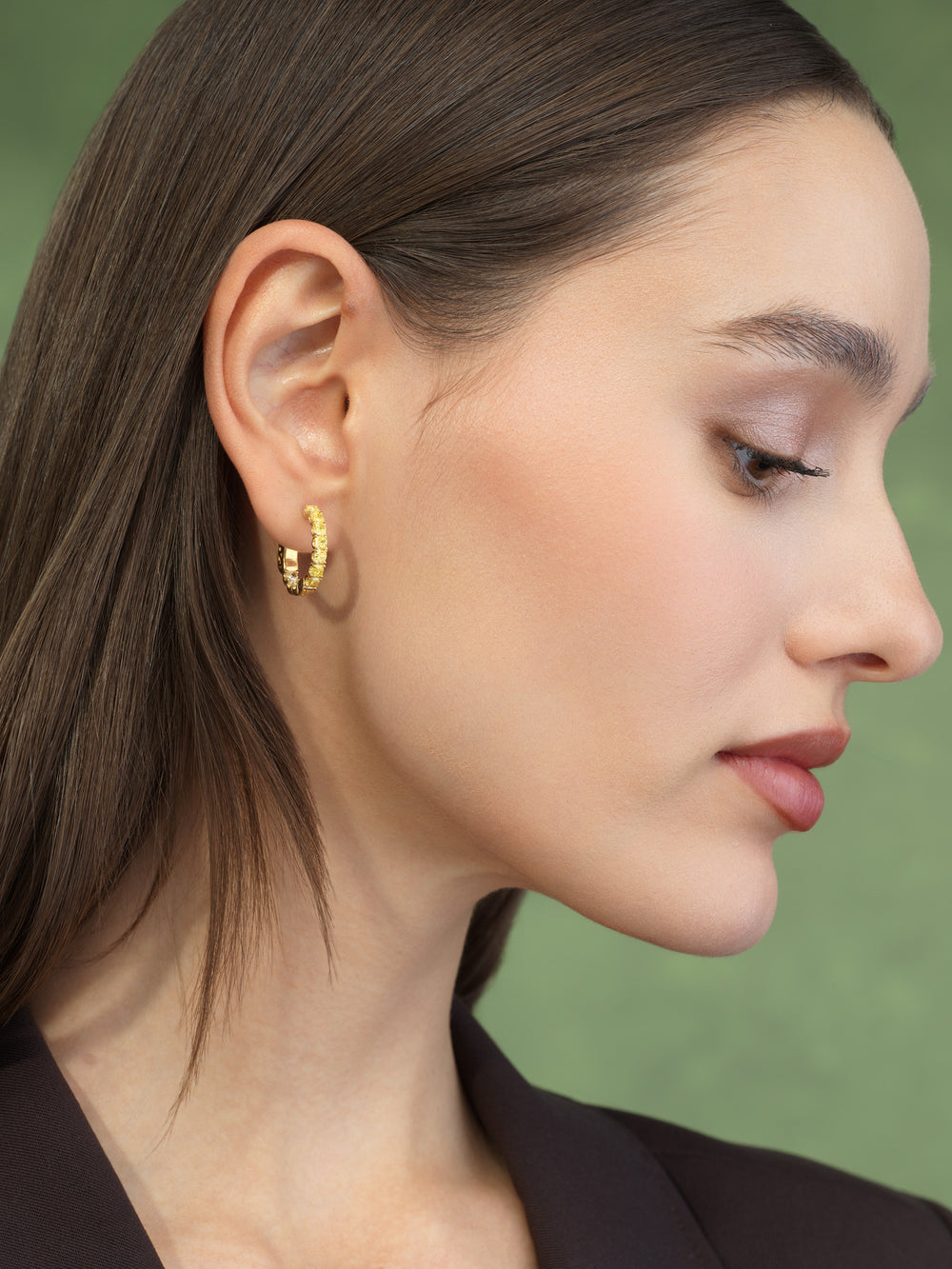 1 Carat Yellow Round Diamond Mini Hoop Earrings