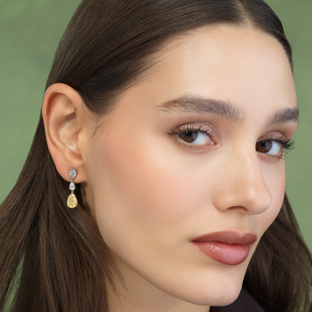 Yellow Diamond Pear Drop Earrings