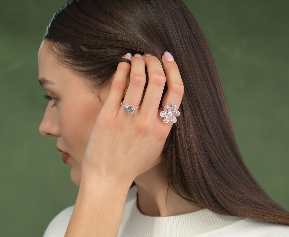 Pink Diamond Flower Statement Ring - GIA Certified