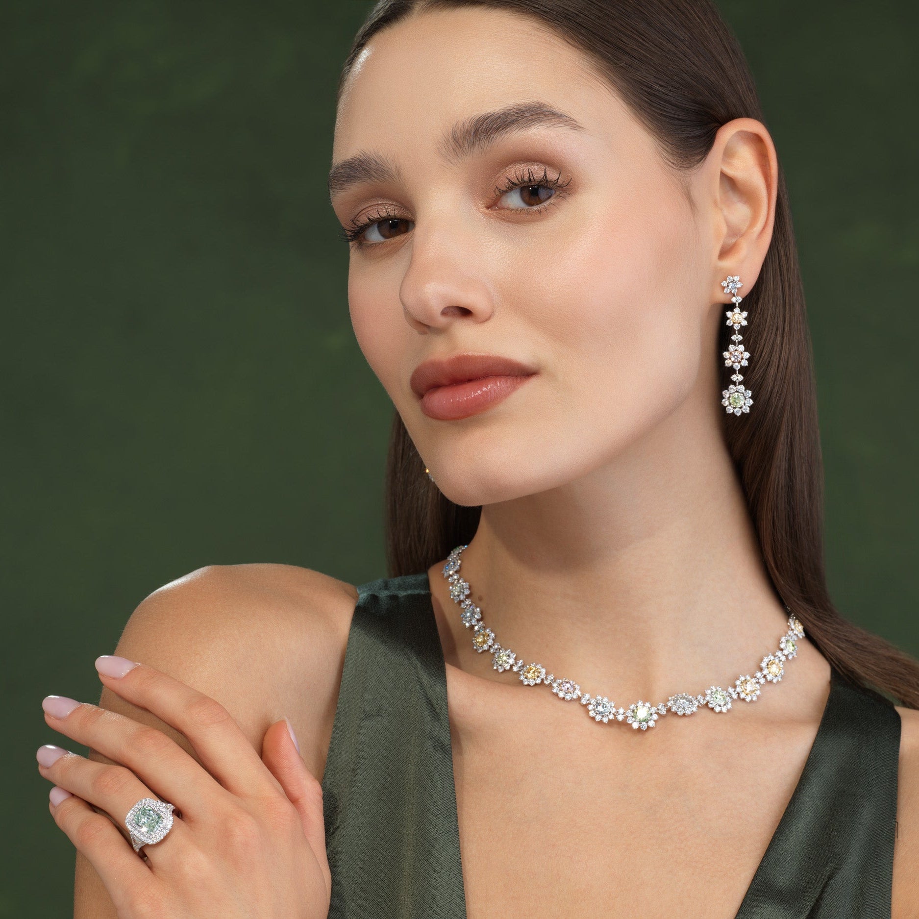 Multicolor Diamond Flower Drop Earrings