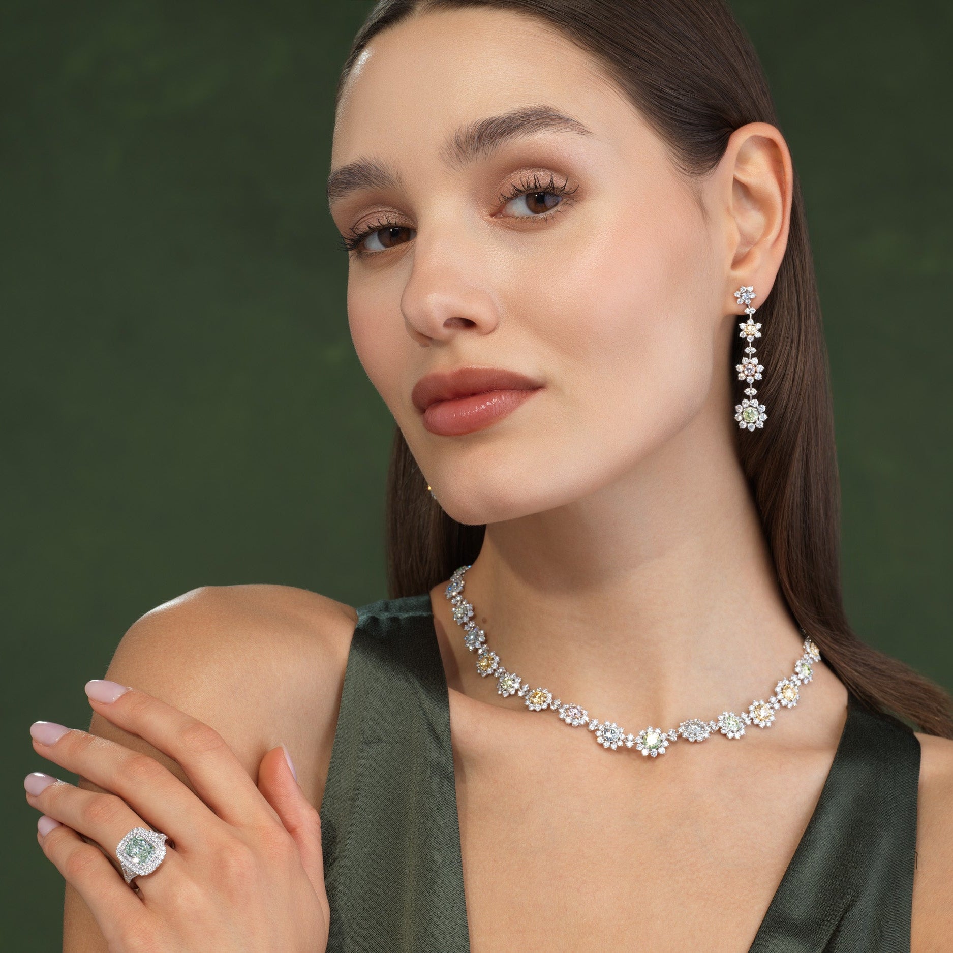 23ct Fancy Multicolor Diamond Flower Necklace